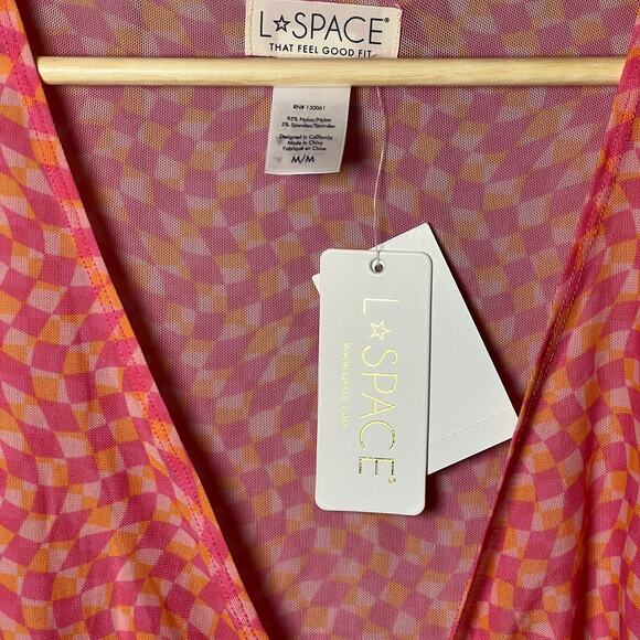L*Space Lightweight Geometric Pink and Orange Tie Front Wrap Size M NEW - Picture 2 of 8